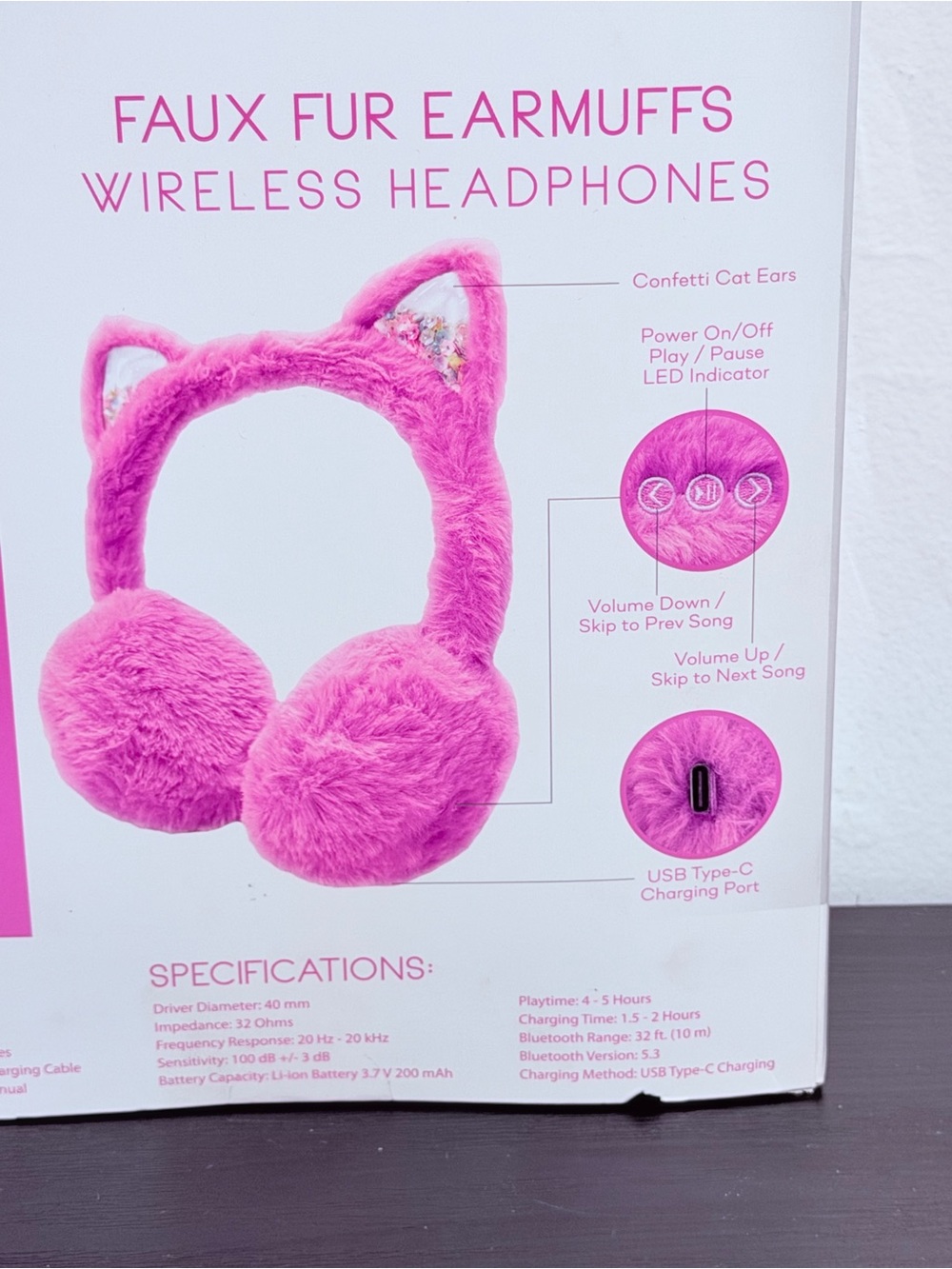 Bass Jaxx Pink Faux Fur Wireless Earmuff Headphones NWT - Picture 3 of 6